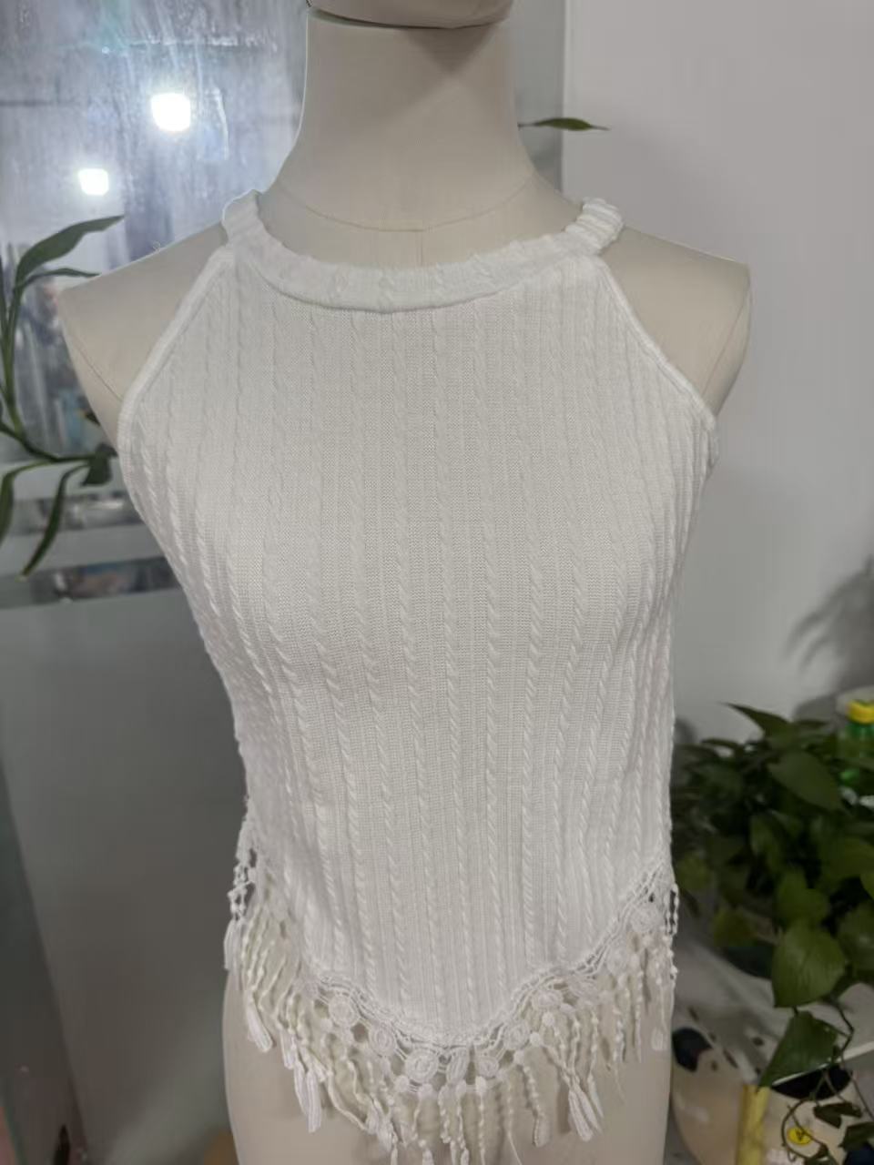 Women's Spring And Summer New Fashion Elegant Tassel Crop Top Slim-Fitting Slimming Navel-Exposing Top