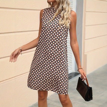 Summer New Arrival Printed Sleeveless Turtleneck Dress