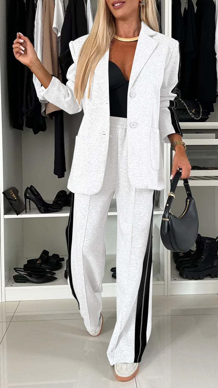 Women's Casual Suit Lapel Single-breasted Jacket And Striped Straight Pants Fashion Sports Trousers Suit Out wears Clothing