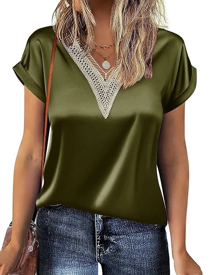 Women's Satin Loose Short-sleeve Top