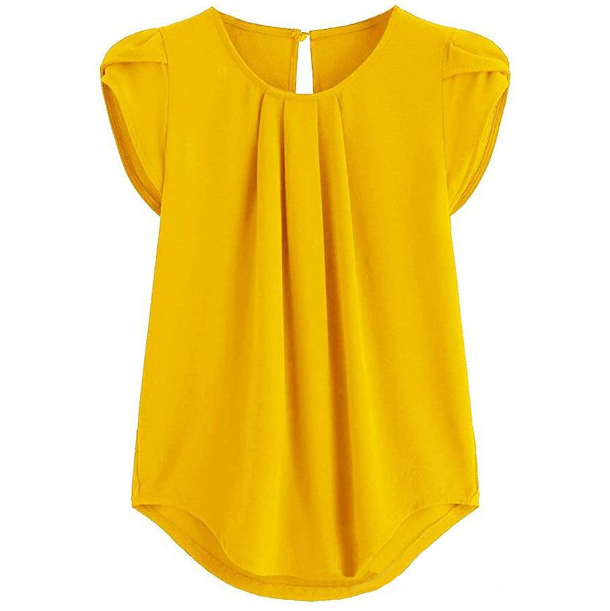 New Solid-color Button-up Short-sleeve Womens Top