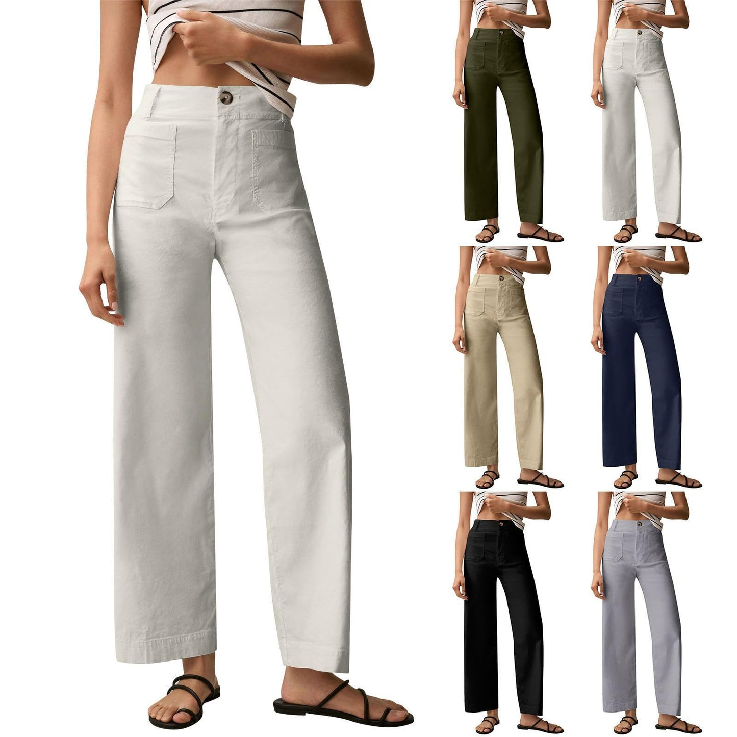 Plus-size High-waisted Slimming Solid-color Suit Pants