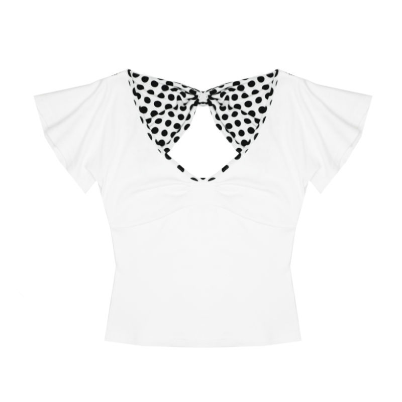 Millennial Japanese-style Back-Cutout Bow-Knot Polka-Dot Print Shirt