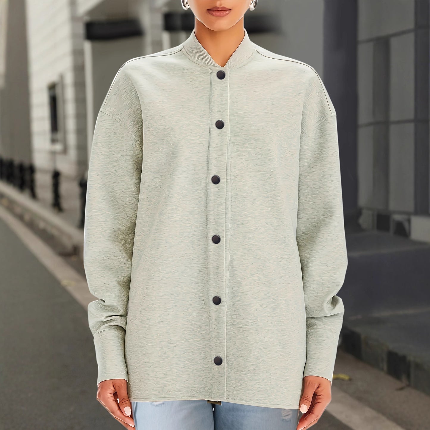 Women's Fashion Solid Color Single Breasted Baseball Collar Jacket