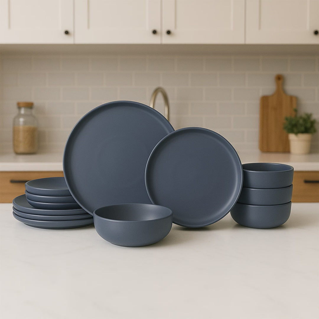 12-Piece Stoneware Dinner Plates Bowls Sets  Microwave & Dishwasher Safe   Non-Toxic Dinner Plates Bowls Set  Stackable Matte Glaze Kitchenware For 4