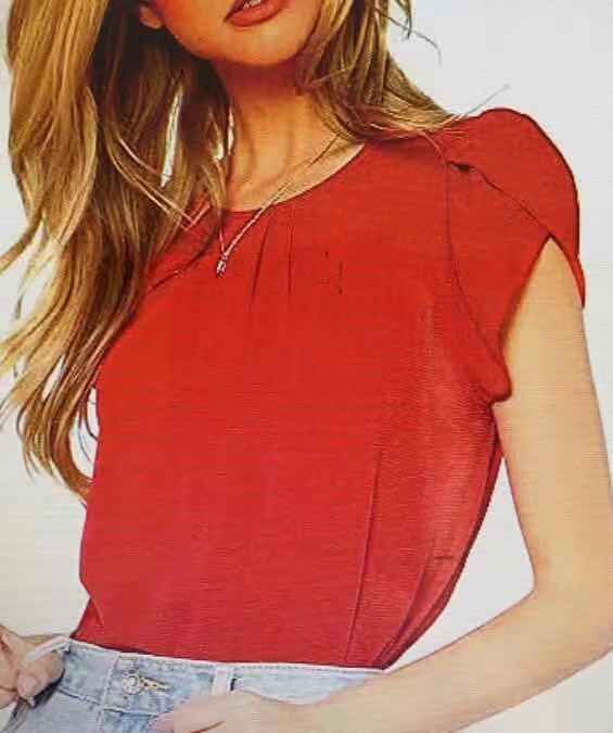 New Solid-color Button-up Short-sleeve Womens Top