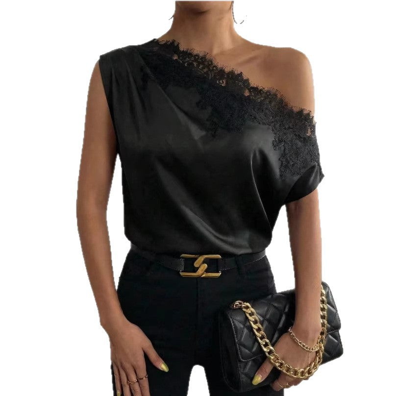 Irregular Hem Short-Sleeve Defined-Waist Elegant Top For Women