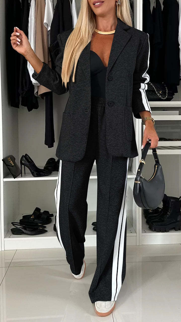 Women's Casual Suit Lapel Single-breasted Jacket And Striped Straight Pants Fashion Sports Trousers Suit Out wears Clothing