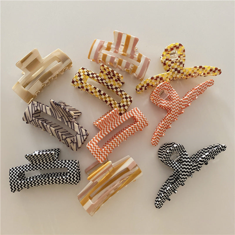 Retro Color Acetate Grabbing Clip Geometric Hollow Girl Color Back Head Hairpin