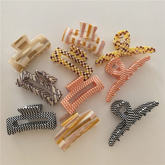 Retro Color Acetate Grabbing Clip Geometric Hollow Girl Color Back Head Hairpin