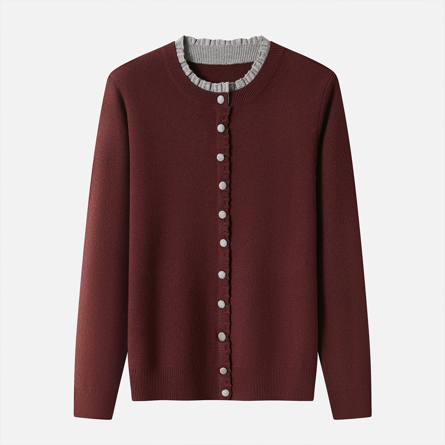 Ribbed Trim Contrast-Colored Crew-Neck Knit Sweater Womens Long Sleeve