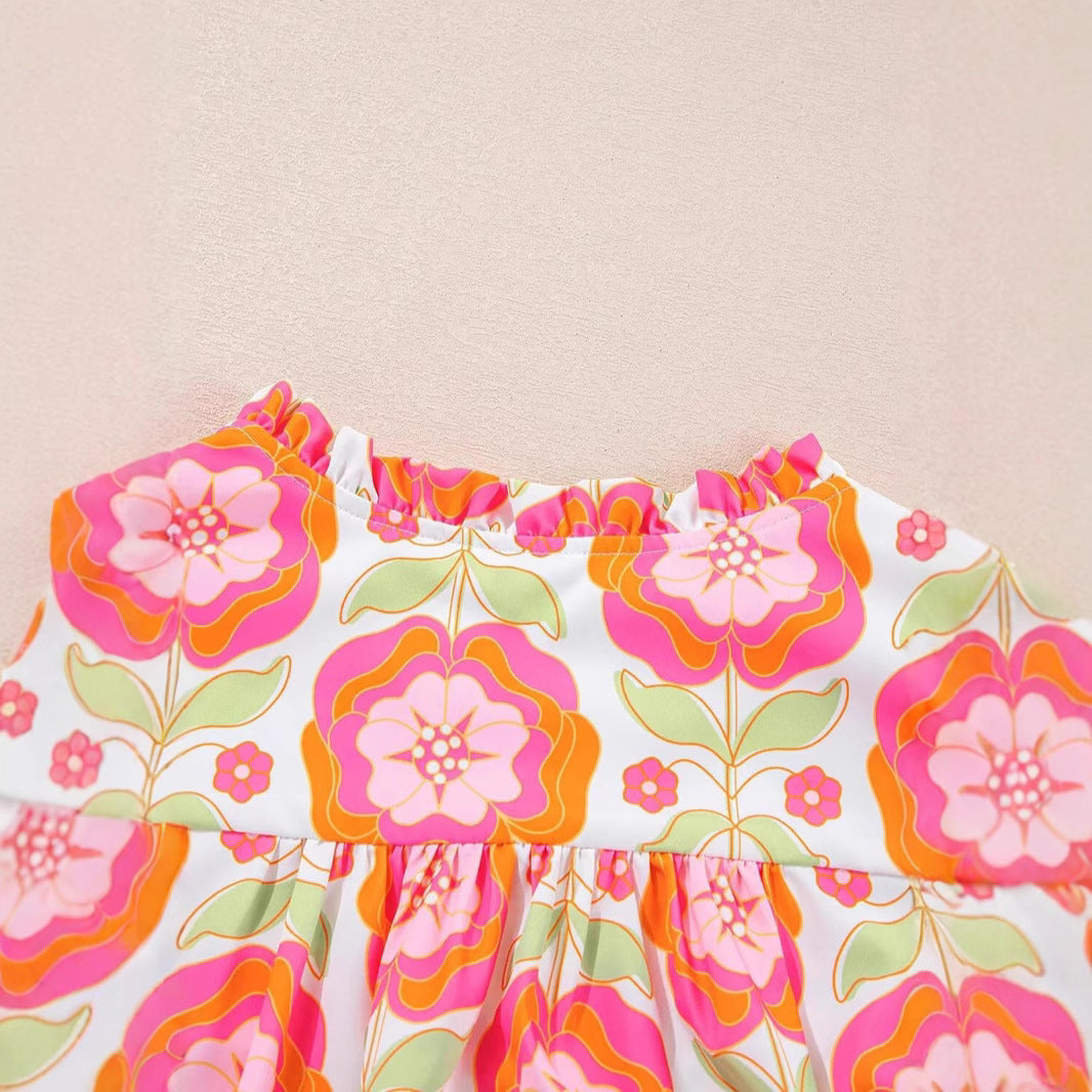 Printed V-neck Short-sleeve Womens Top
