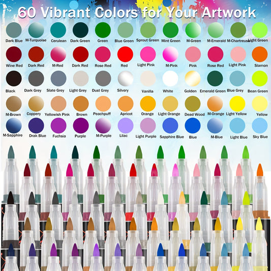 60 Colors Acrylic Paint Pens, Acrylic Paint Pens For Rock Painting Ceramic Surfaces Wood Stone Glass Canvas DIY Crafts Making Art Supplies Clearance
