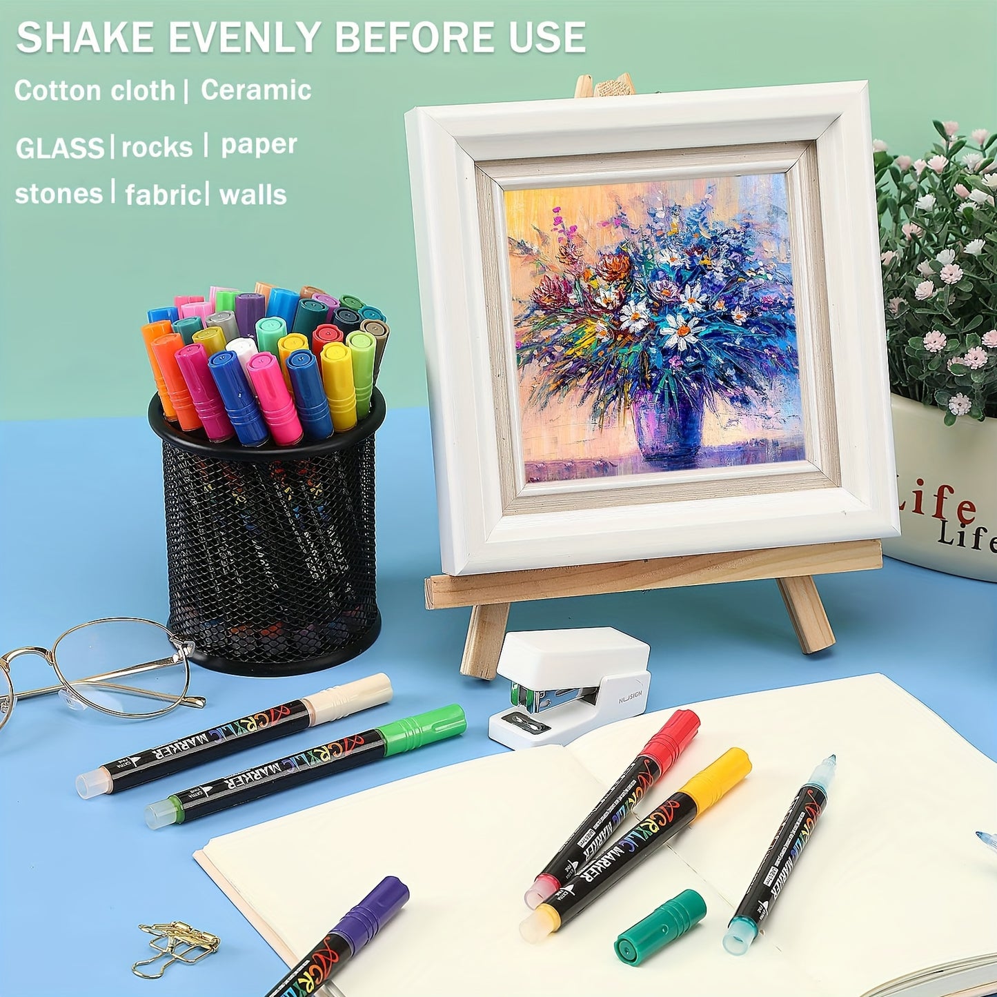 60 Colors Acrylic Paint Pens, Acrylic Paint Pens For Rock Painting Ceramic Surfaces Wood Stone Glass Canvas DIY Crafts Making Art Supplies Clearance