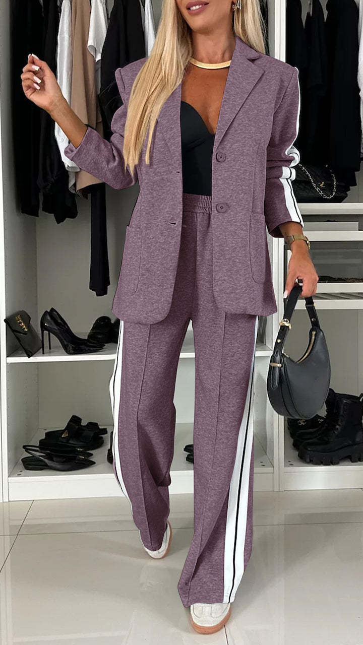 Women's Casual Suit Lapel Single-breasted Jacket And Striped Straight Pants Fashion Sports Trousers Suit Out wears Clothing