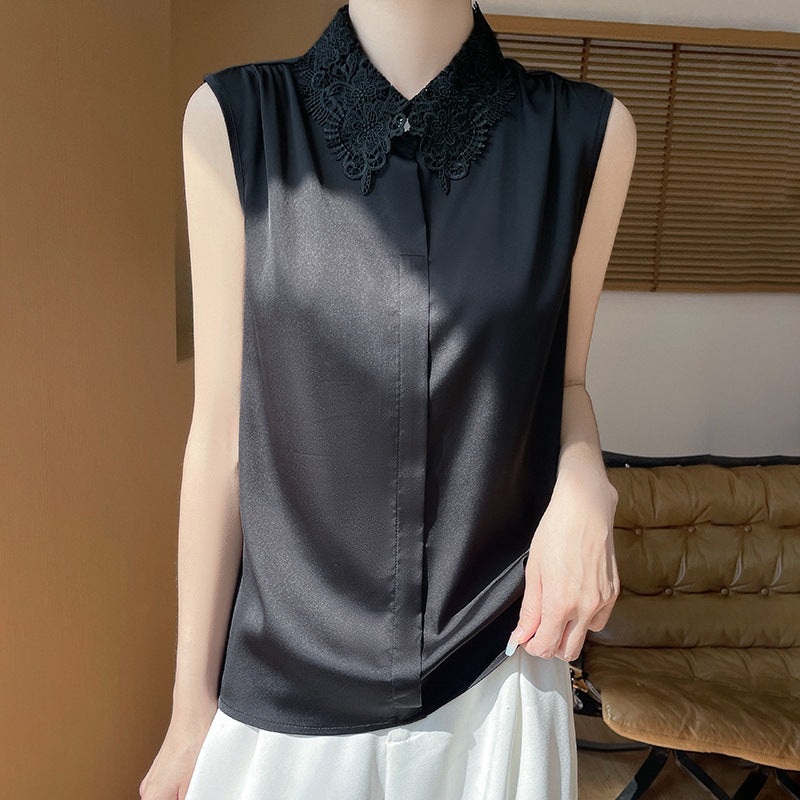 Thin Lace-trimmed Sleeveless Cardigan Vest