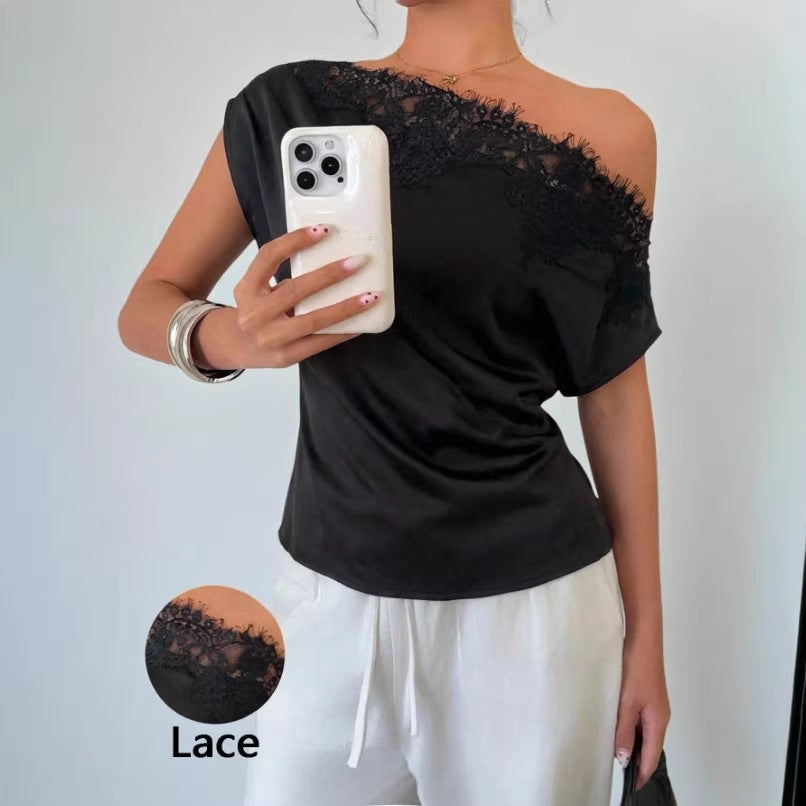 Irregular Hem Short-Sleeve Defined-Waist Elegant Top For Women