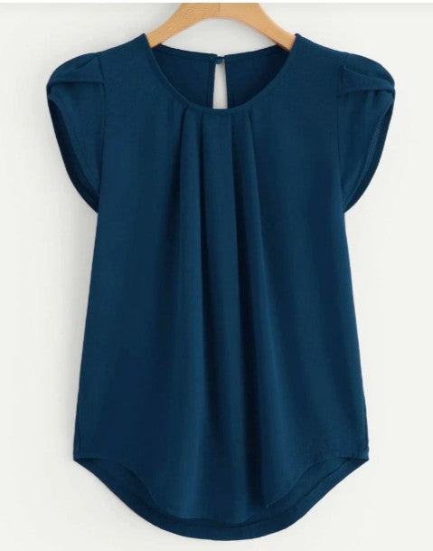 New Solid-color Button-up Short-sleeve Womens Top