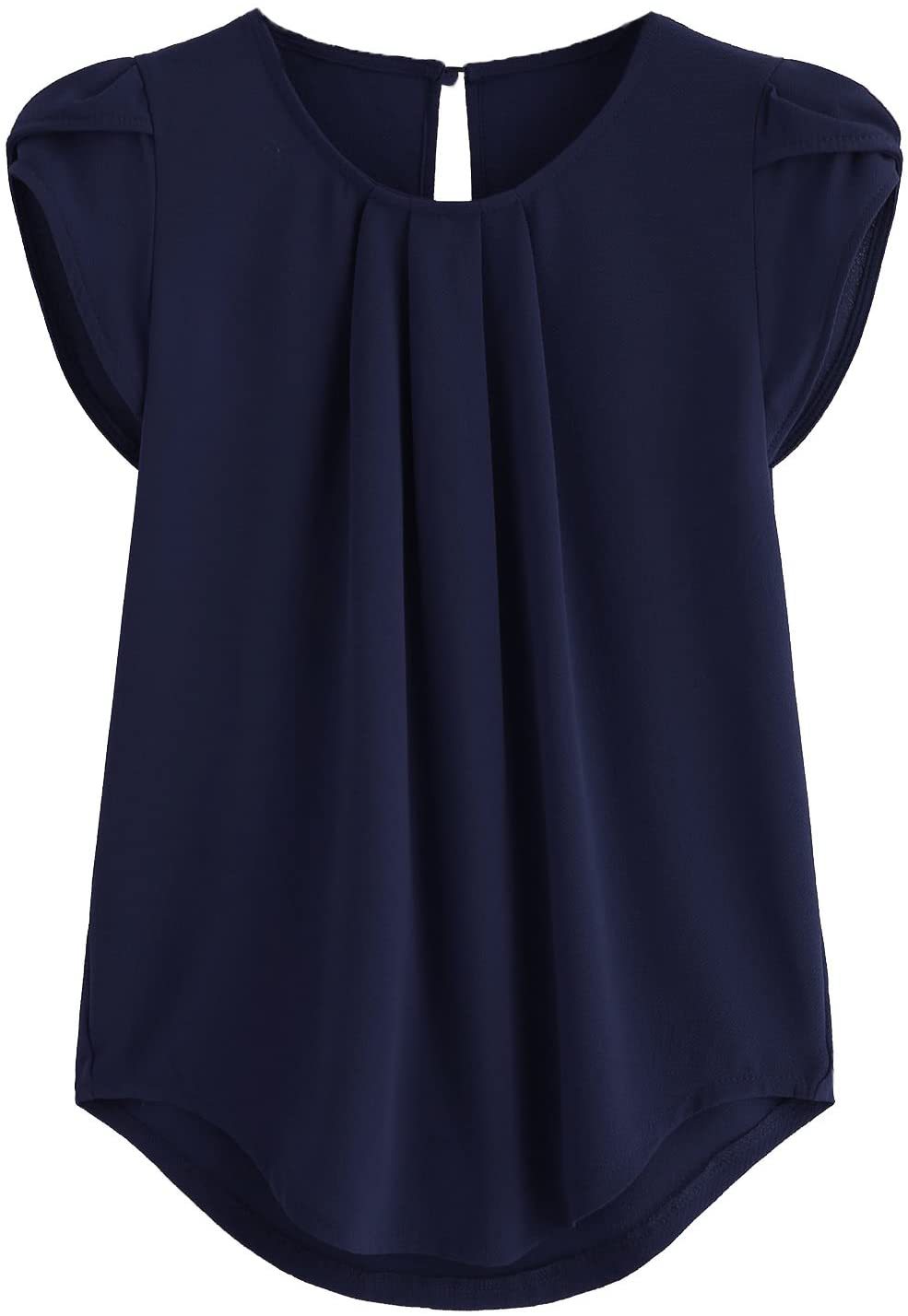 New Solid-color Button-up Short-sleeve Womens Top