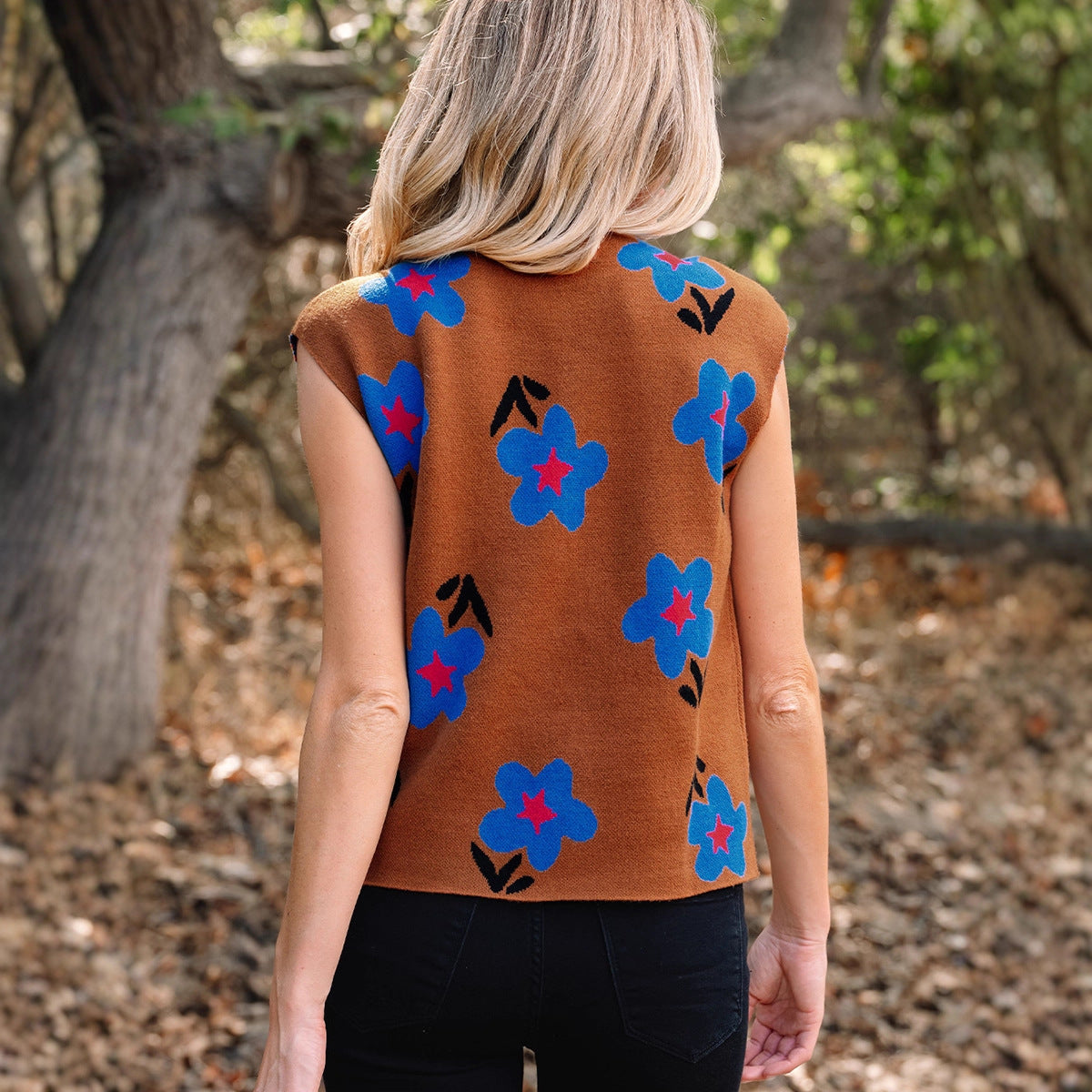 Retro Floral Print Casual Vest For Women
