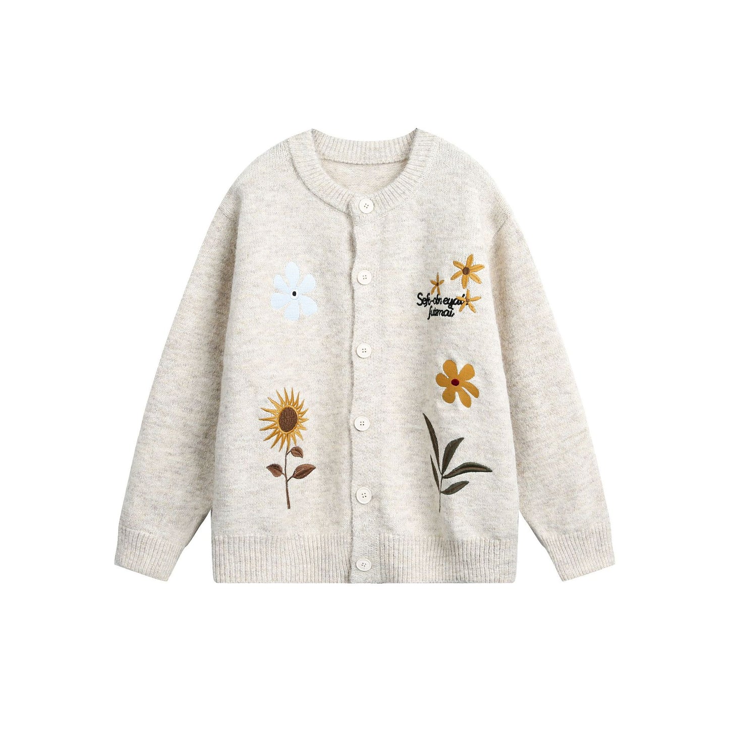 Retro Preppy Style Floral Embroidery Cardigan Sweater