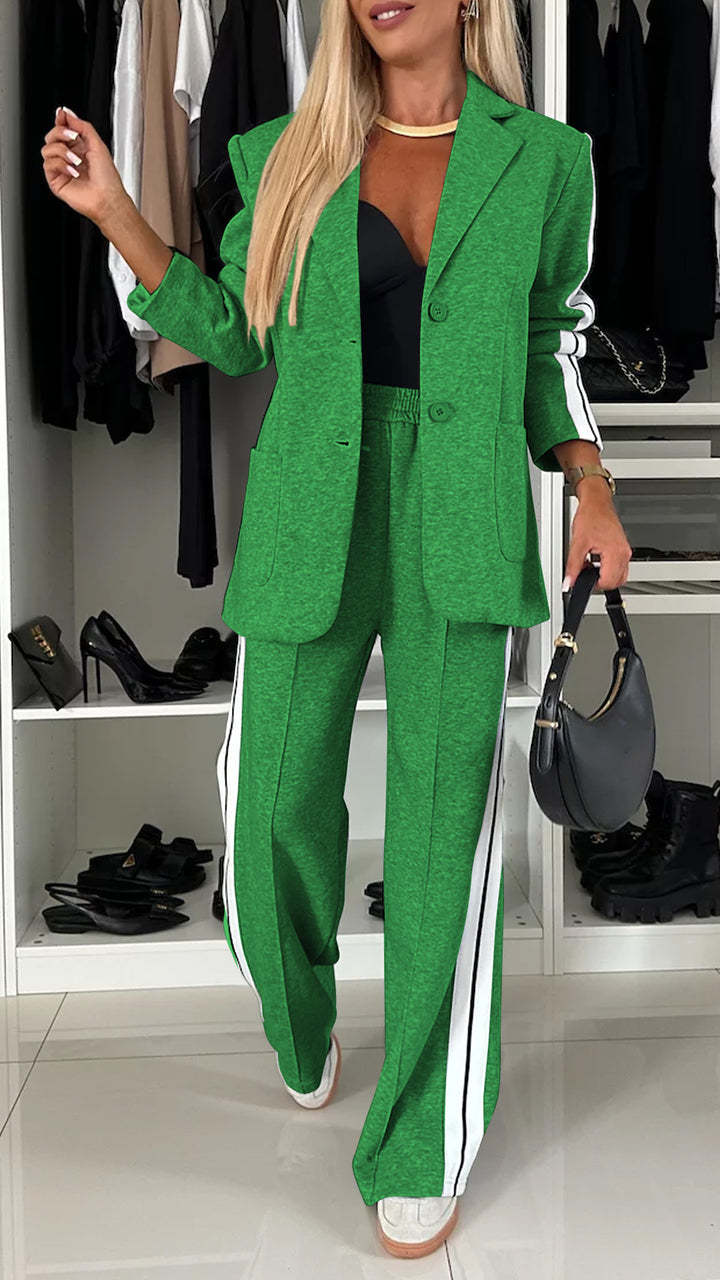 Women's Casual Suit Lapel Single-breasted Jacket And Striped Straight Pants Fashion Sports Trousers Suit Out wears Clothing