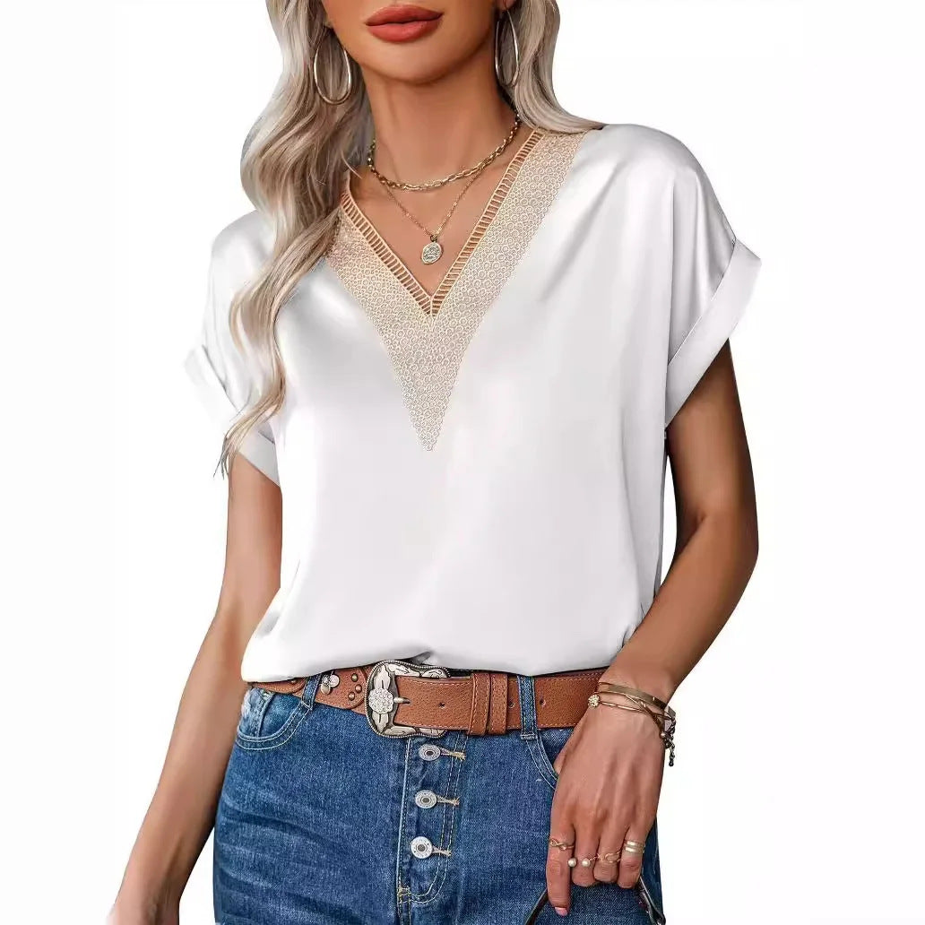 Women's Satin Loose Short-sleeve Top