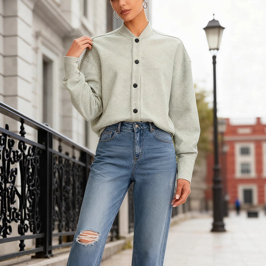 Women's Fashion Solid Color Single Breasted Baseball Collar Jacket