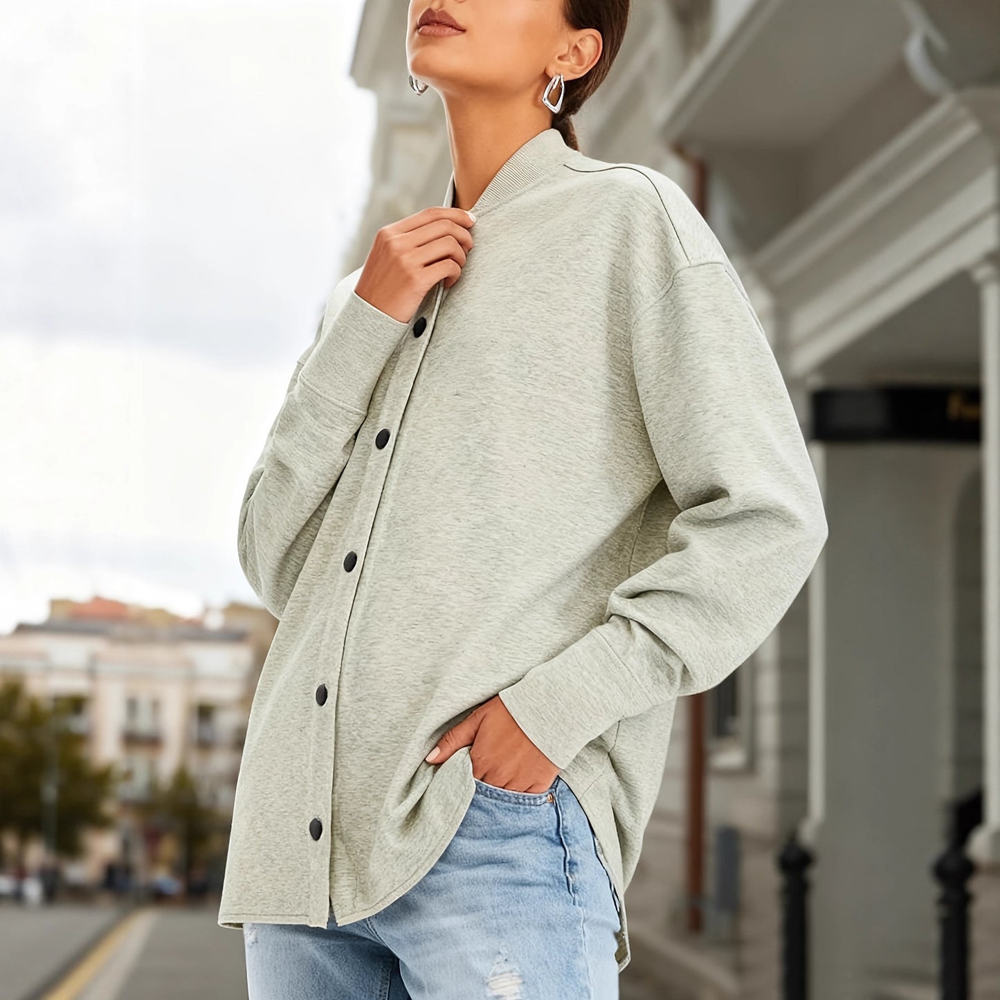 Women's Fashion Solid Color Single Breasted Baseball Collar Jacket