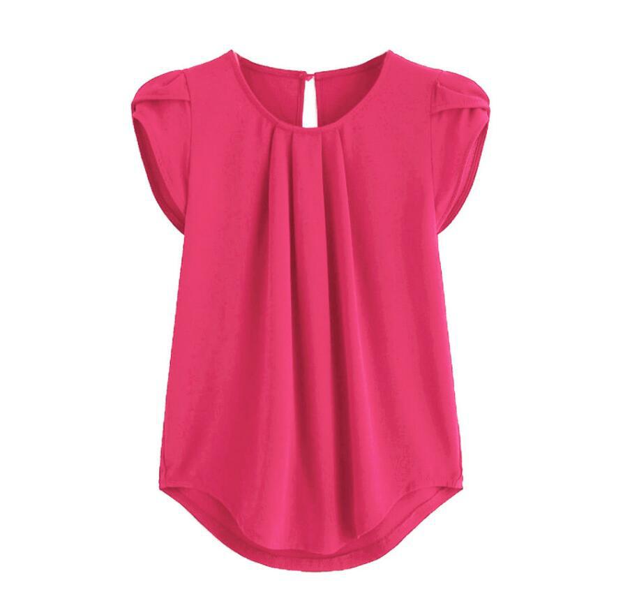 New Solid-color Button-up Short-sleeve Womens Top