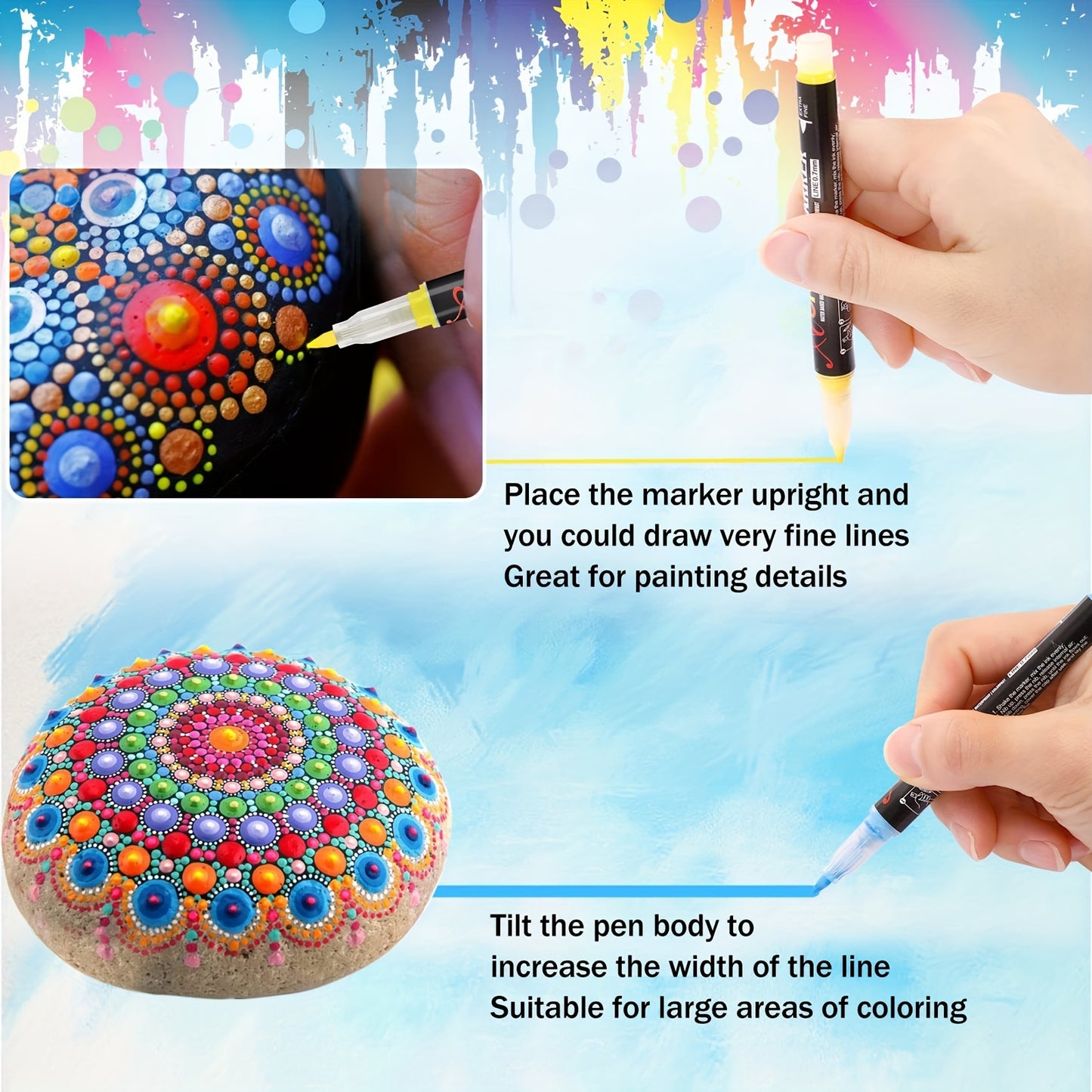 60 Colors Acrylic Paint Pens, Acrylic Paint Pens For Rock Painting Ceramic Surfaces Wood Stone Glass Canvas DIY Crafts Making Art Supplies Clearance